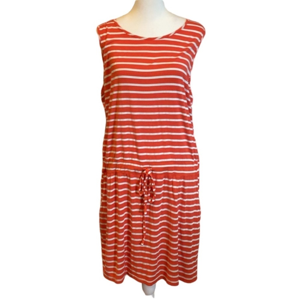 Zengjo dress. Sz  XL. Orange/coral & white stripe. Sleeveless w/ tie waist